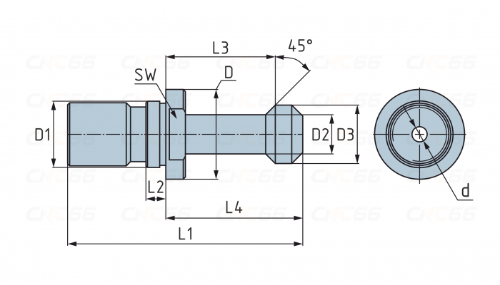 Штревель BT40x45 с отверстием для СОЖ