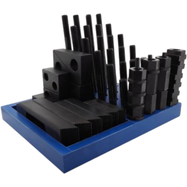 Набор прижимов со шпильками M20 для фрезерного стола с пазом 22 мм, 58 предметов Набор прижимов со шпильками M20 для фрезерного стола с пазом 22 мм, 58 предметов