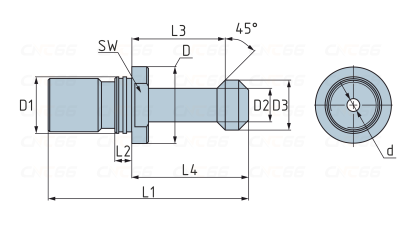 Штревель BT50x45 с отверстием для СОЖ и уплотнительным кольцом CNC66
