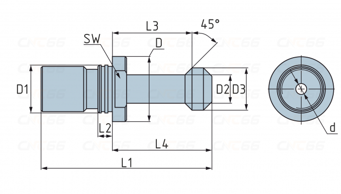 Штревель BT50x45 с отверстием для СОЖ и уплотнительным кольцом