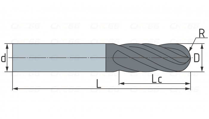 Фреза сферическая твердосплавная 4 зуба, HRC70, 10x20x10x75L,R5