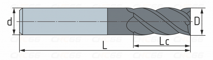 Концевая фреза с плоским торцом 2 зуба, AL, 8х35х8х100L
