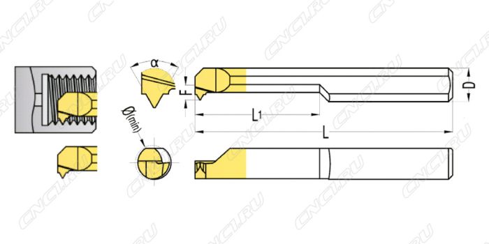 MIR-6-L22-A60-JF610M Мини-резец для нарезания внутренней резьбы неполного профиля 60°